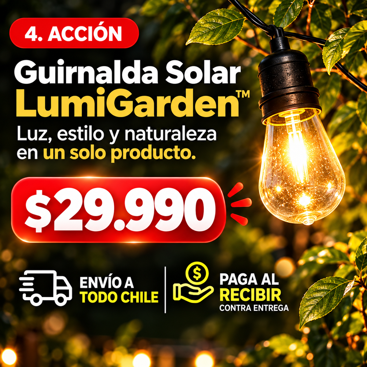 LumenGarden™ - Guirnalda Solar 10m - 10 ampolletas