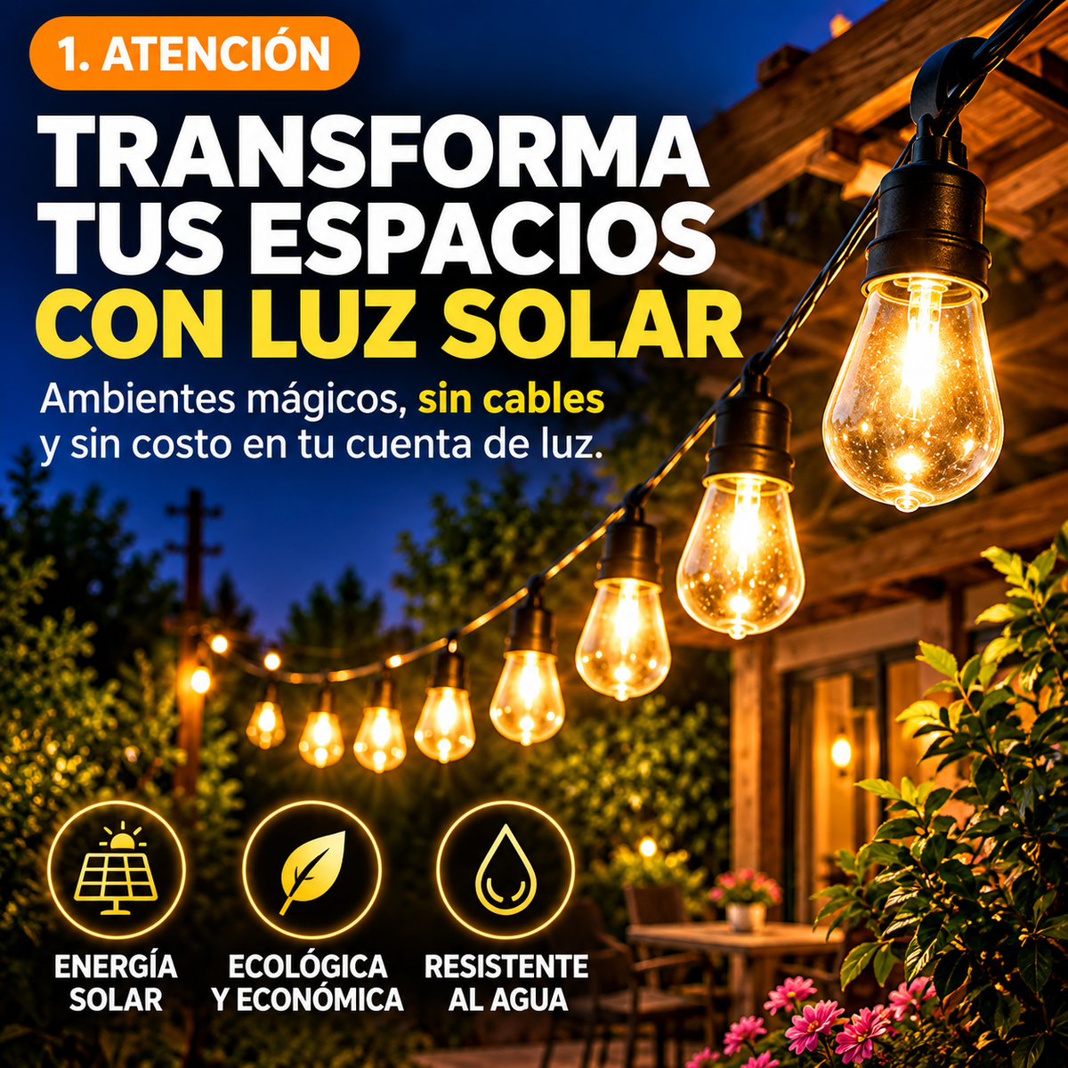 LumenGarden™ - Guirnalda Solar 10m - 10 ampolletas